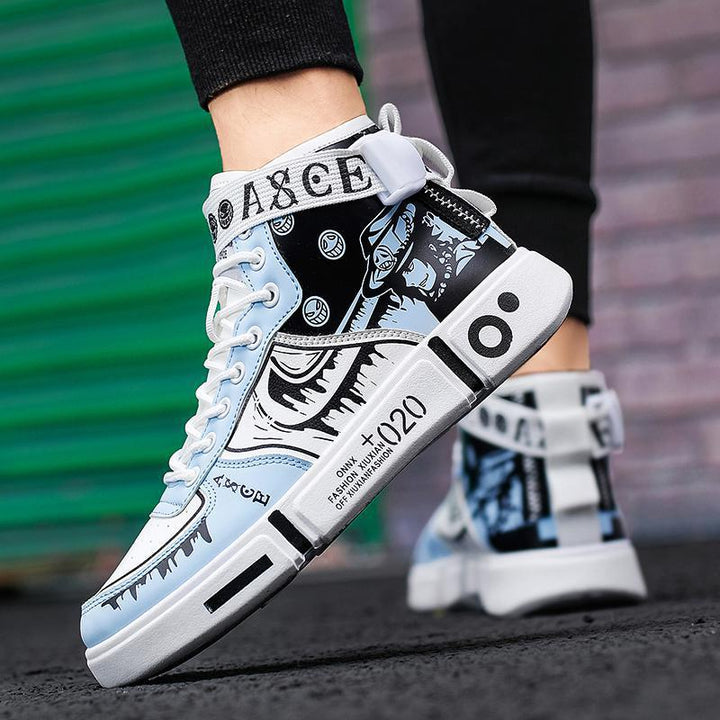 Herren High-Top Grafik-Sneaker mit Klettverschluss und auffälliger Plateausohle Echoarchiv