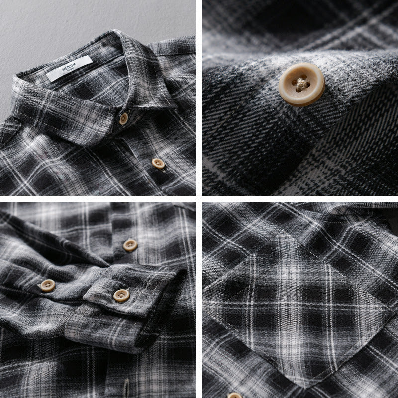 Herren Kariertes Flanell-Overshirt mit weicher Baumwollstruktur, Brusttasche und Relaxed-Fit Echoarchiv