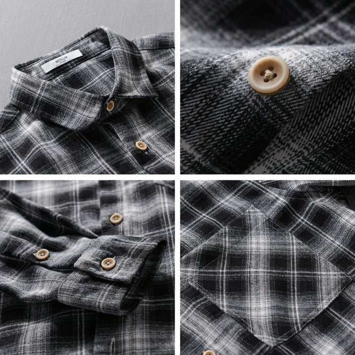Herren Kariertes Flanell-Overshirt mit weicher Baumwollstruktur, Brusttasche und Relaxed-Fit Echoarchiv