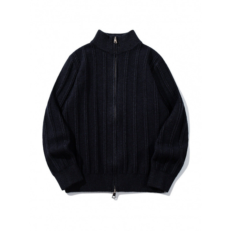 Unisex Reißverschluss-Strickjacke mit Stehkragen und vertikaler Struktur Echo Archiv