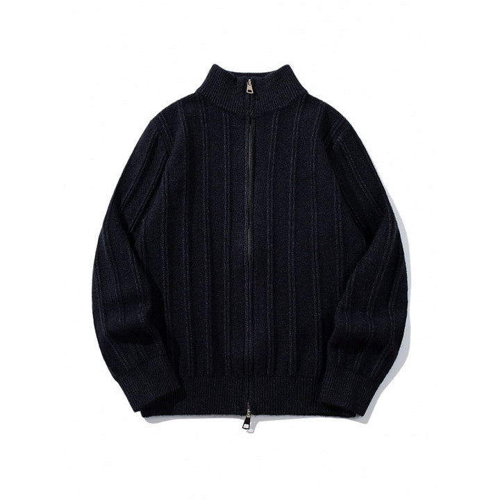 Unisex Reißverschluss-Strickjacke mit Stehkragen und vertikaler Struktur Echo Archiv