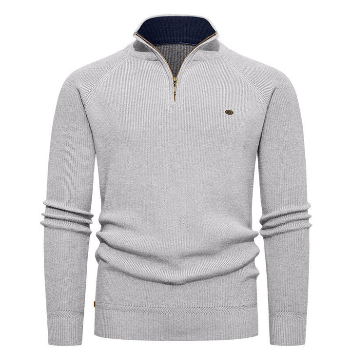 Herren hochwertiger Strickpullover mit Stehkragen und modernem Reißverschluss Echoarchiv