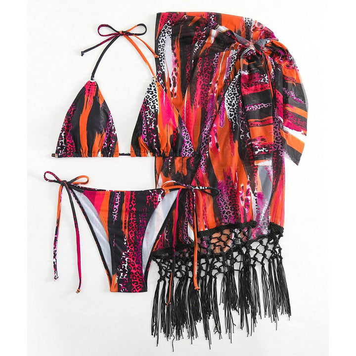 Damen Bikini-Set mit verspieltem Muster und fransigem Pareo Echo Archiv