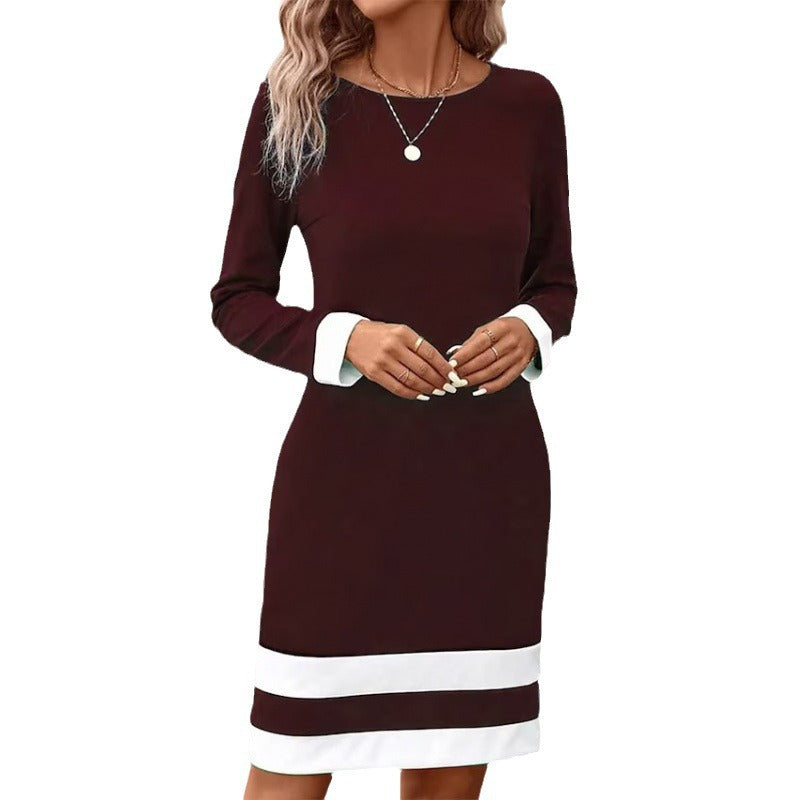 Damen Elegantes Kleid mit kontrastierenden Ärmelabschlüssen und Saum Echoarchiv