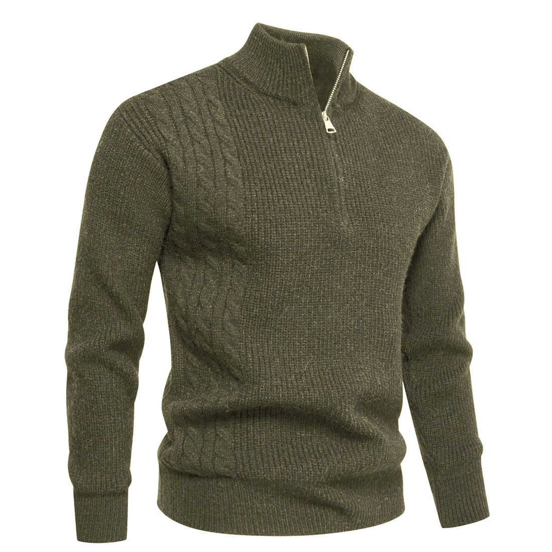 Herren Feinstrick-Halbzip-Pullover mit Stehkragen, Rippstruktur und Schulter-Zopfdetail Echo Archiv