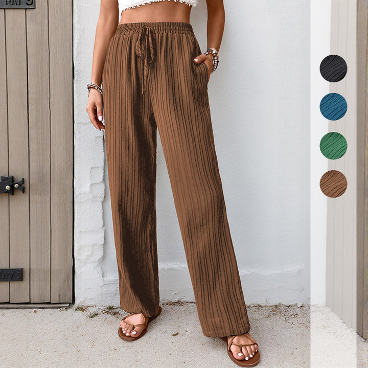 Damen Plissierte Leichte Weite-Hose mit Gummibund und Seitentaschen Echoarchiv