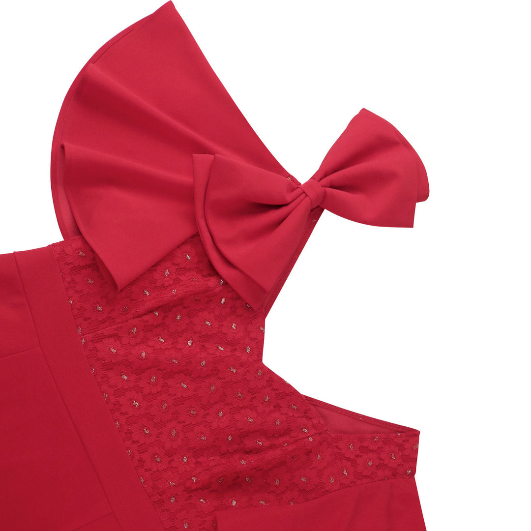 Damen Elegantes Abendkleid mit floralem Spitzenoberteil und voluminösen Rüschensäumen Echo Archiv