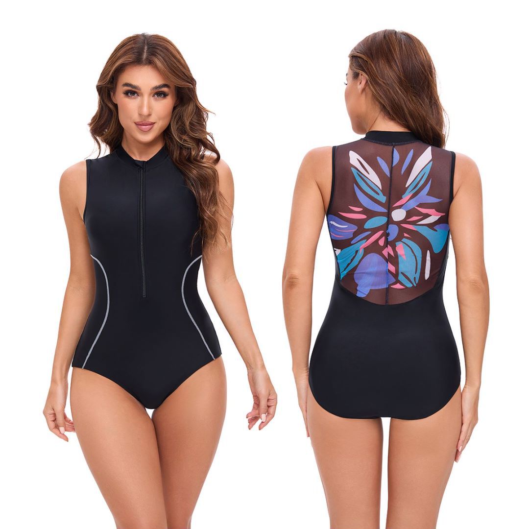 Damen ärmelloser Schwimmanzug mit floralem Rückendesign Echo Archiv