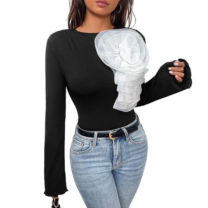 Damen Elegant gestreifter Body mit volumetrischem Dekor Echo Archiv