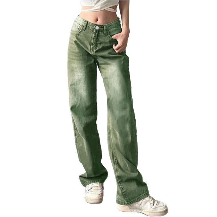 Damen High-Waist Relaxed-Straight-Denimhose mit weitem Bein Echo Archiv