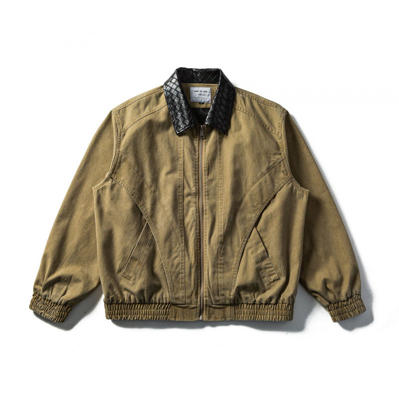 Herren Kastige Denim-Blousonjacke mit gesteppter Lederkragen und Elastikbund Echo Archiv