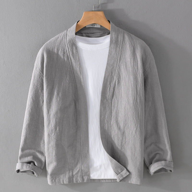 Herren Offene Leinen-Overjacket mit Kimono-Kragen und Relaxed-Fit Echoarchiv