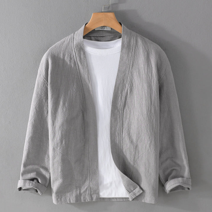 Herren Offene Leinen-Overjacket mit Kimono-Kragen und Relaxed-Fit Echoarchiv