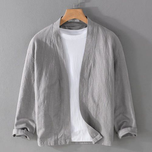 Herren Offene Leinen-Overjacket mit Kimono-Kragen und Relaxed-Fit Echoarchiv