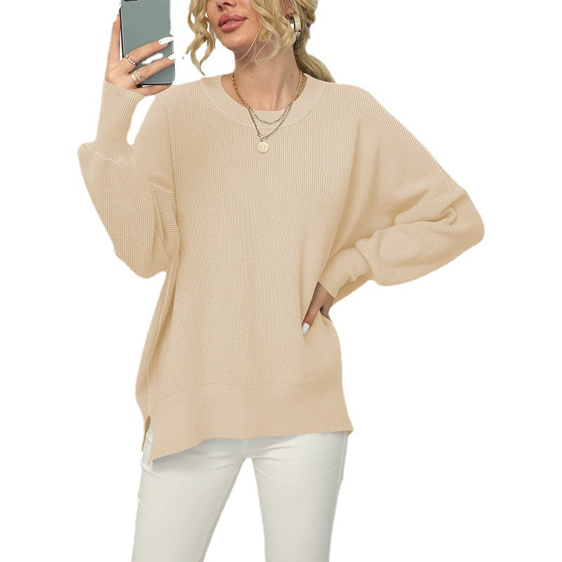 Damen Oversize-Feinstrickpullover mit Rundhalsausschnitt, überschnittener Schulter und Seitenschlitzen Echo Archiv