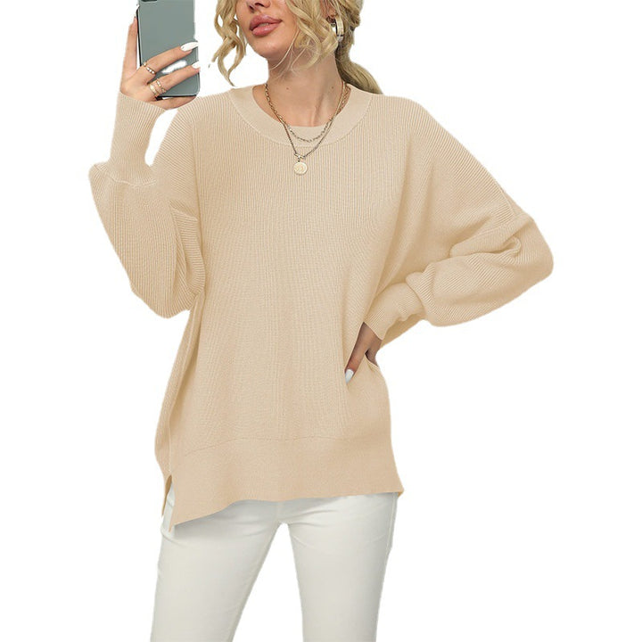 Damen Oversize-Feinstrickpullover mit Rundhalsausschnitt, überschnittener Schulter und Seitenschlitzen Echo Archiv