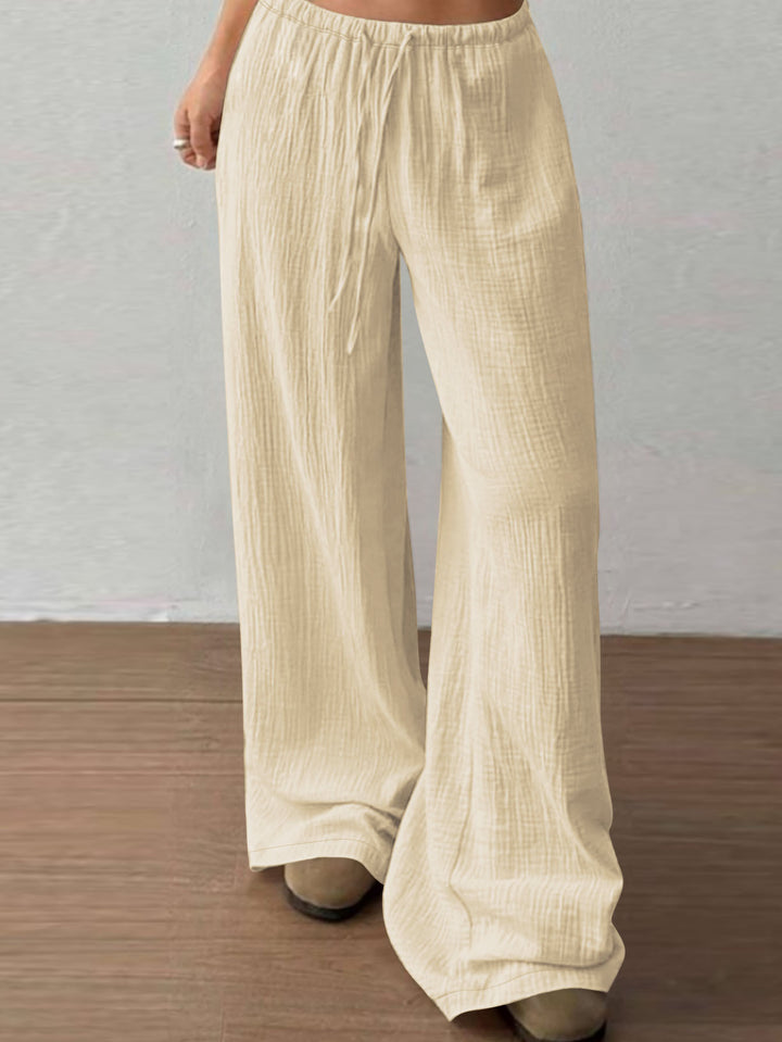 Damen Lässige Palazzo-Loungehose mit elastischem Bund und Crinkle-Struktur Echoarchiv