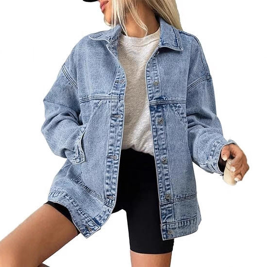 Damen Oversize Jeansjacke mit tiefer Passe, geradem Saum und Vintage‑Waschung Echo Archiv