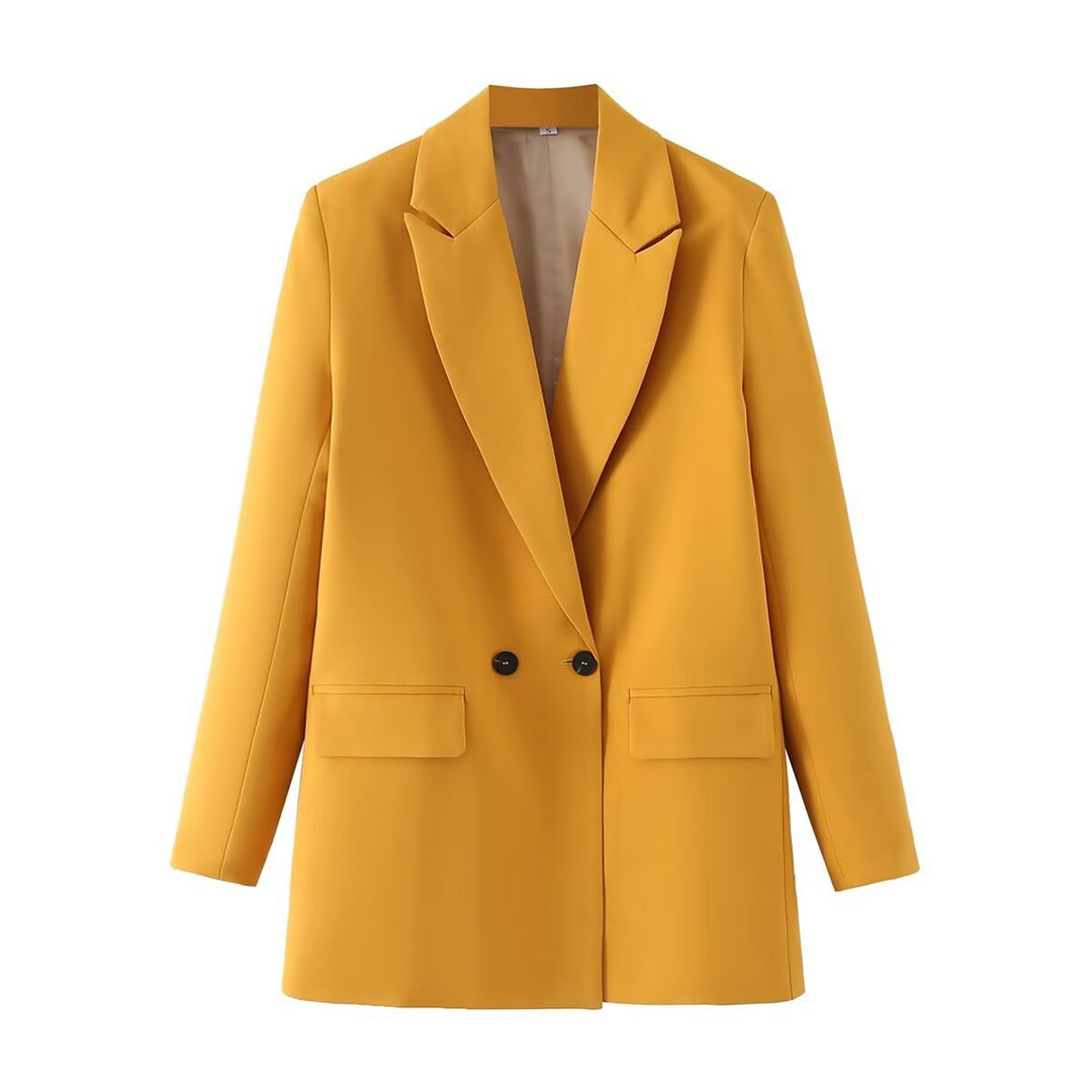 Damen taillierter Longblazer im Oversize-Look mit Reverskragen und Pattentaschen – Valéne