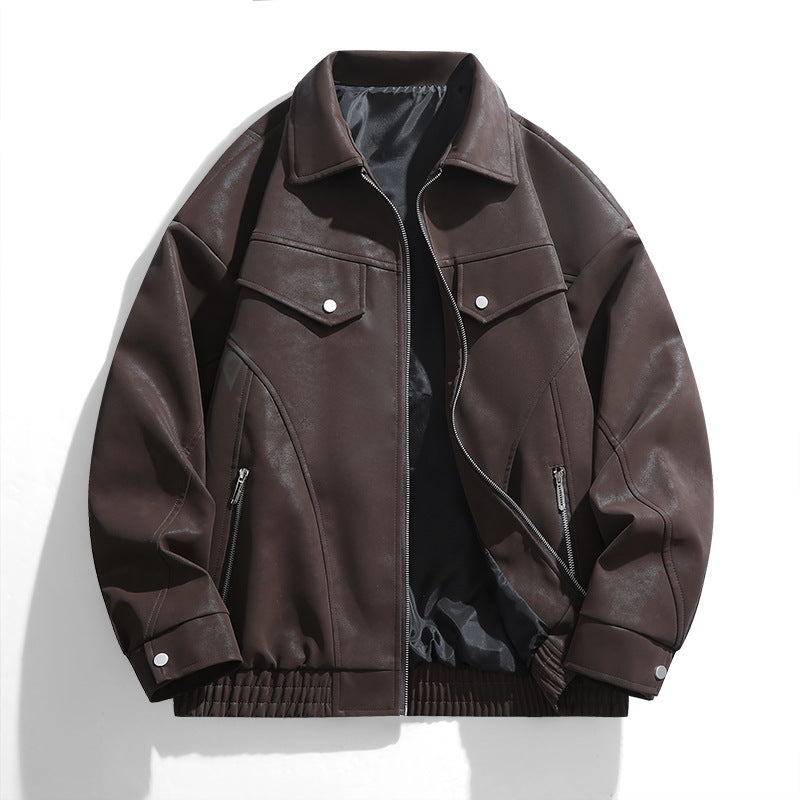 Herren lässige Kunstlederjacke mit praktischen Taschen Echoarchiv