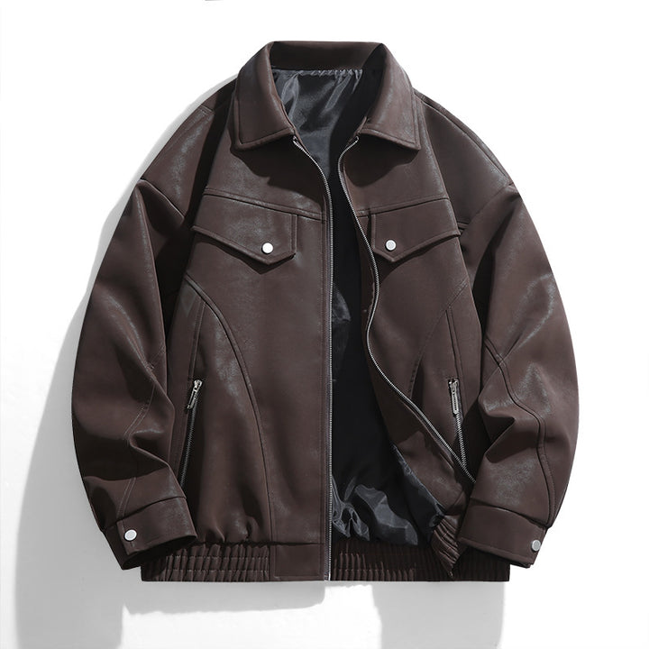 Herren lässige Kunstlederjacke mit praktischen Taschen Echoarchiv
