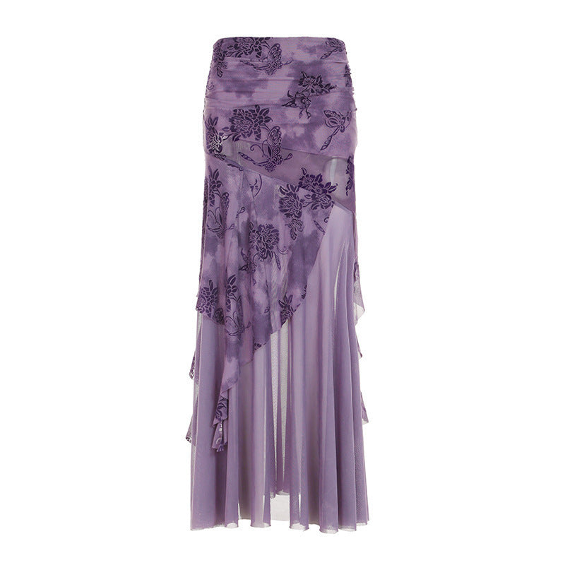 Damen eleganter asymmetrischer Maxirock mit floralen Verzierungen Echo Archiv