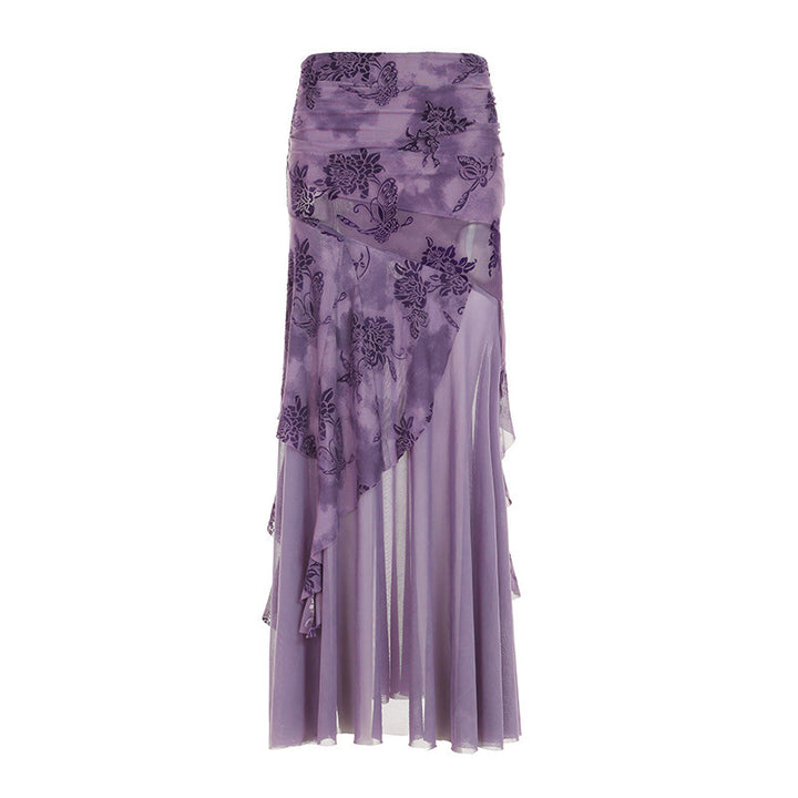 Damen eleganter asymmetrischer Maxirock mit floralen Verzierungen Echo Archiv