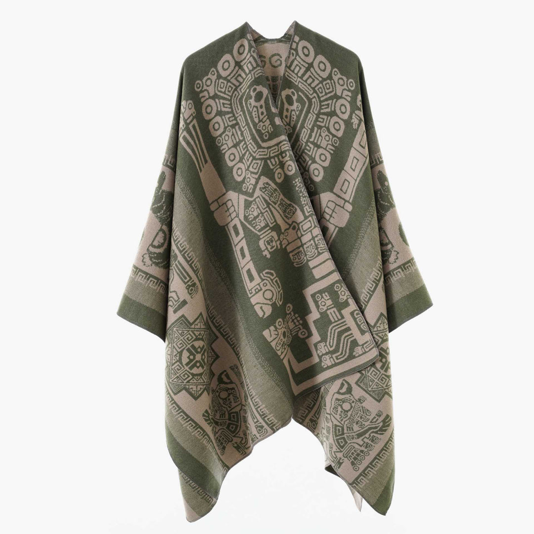Damen Oversize-Jacquardponcho im Kimono-Stil mit grafischem Medaillonmotiv – Avérine