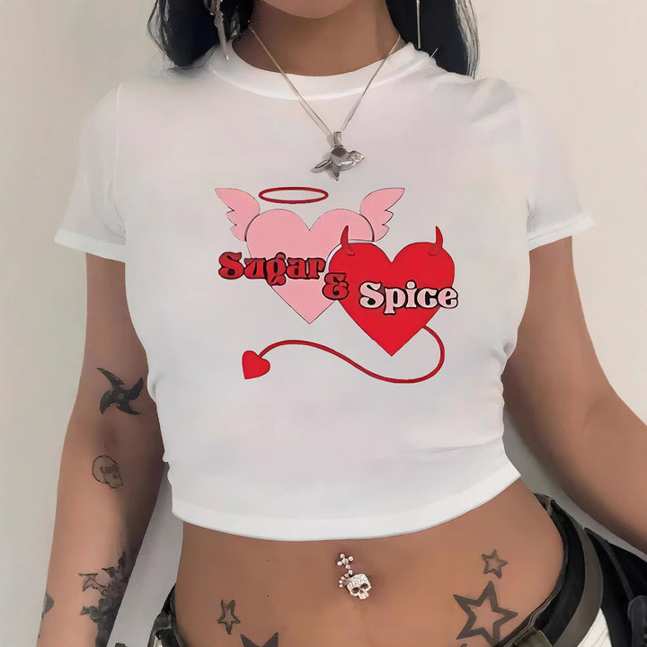 Damen Crop-T-Shirt mit fröhlichem Kirschmotiv Echo Archiv