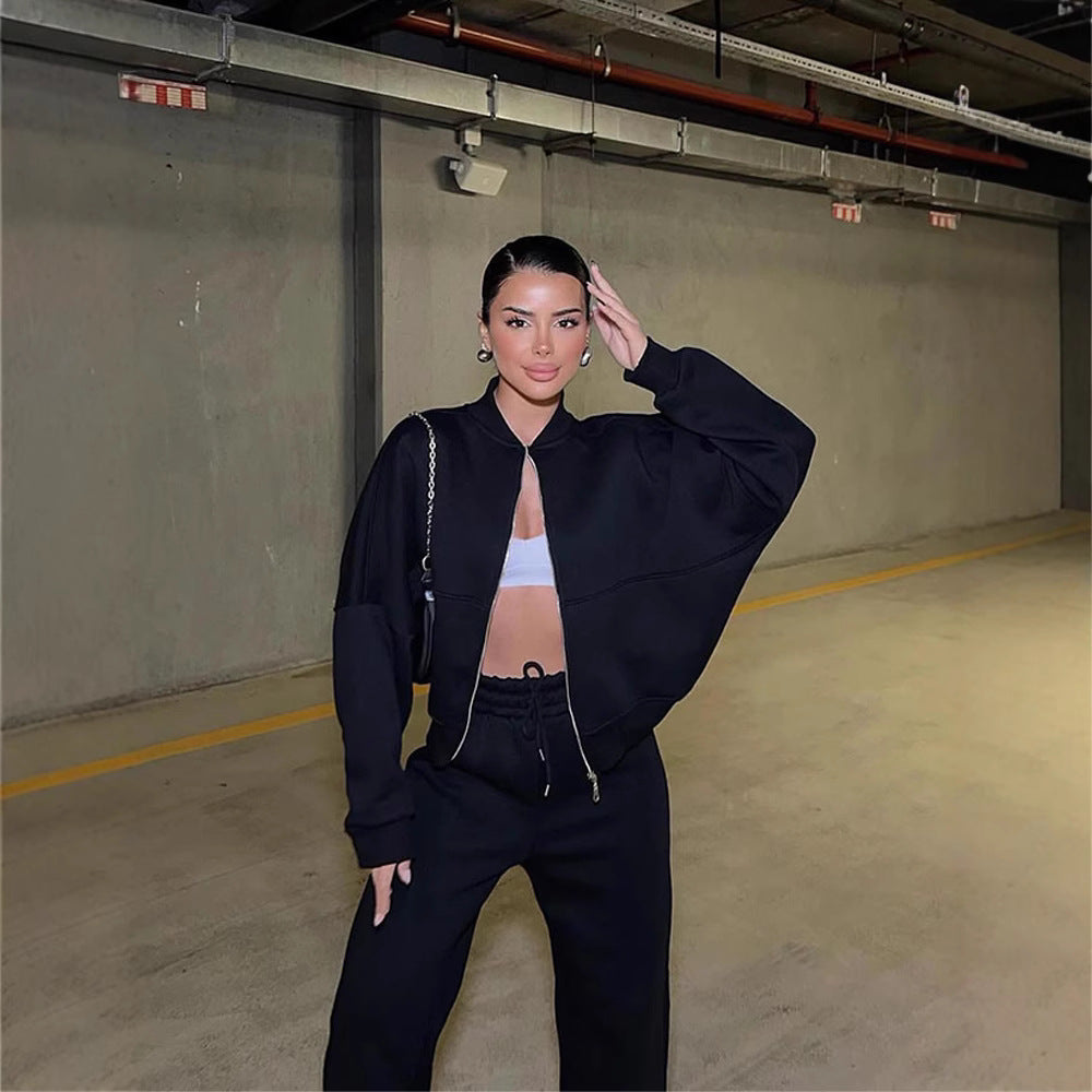 Damen nan Oversize Reißverschlussjacke mit weiter High-Waist Loungehose Set Echo Archiv