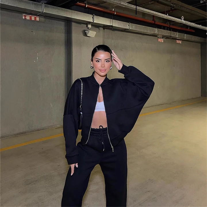 Damen nan Oversize Reißverschlussjacke mit weiter High-Waist Loungehose Set Echo Archiv