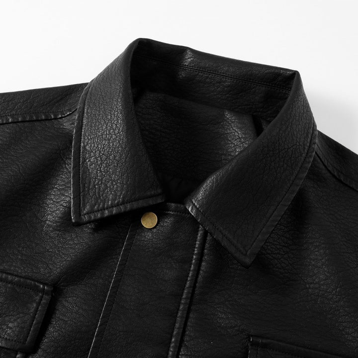 Herren Overshirt-Bomberjacke aus Kunstleder mit Klappbrusttaschen & elastischem Saum Echoarchiv