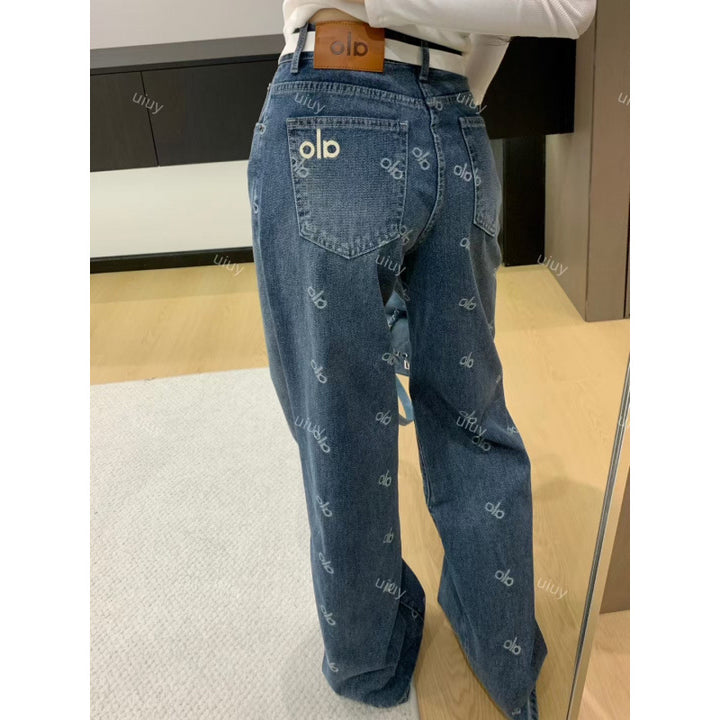Damen Modische Baggy Jeans mit hohem Bund Echo Archiv