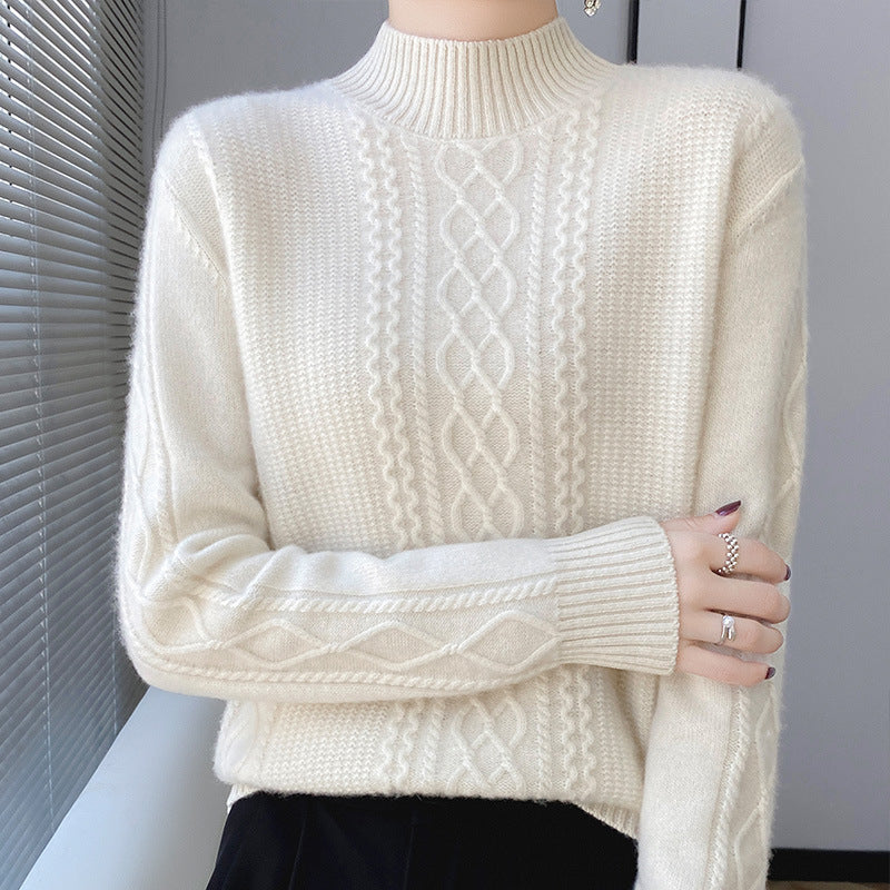 Damen Weicher Zopfstrick-Mockneck-Pullover mit leichtem Mohair-Effekt Echoarchiv