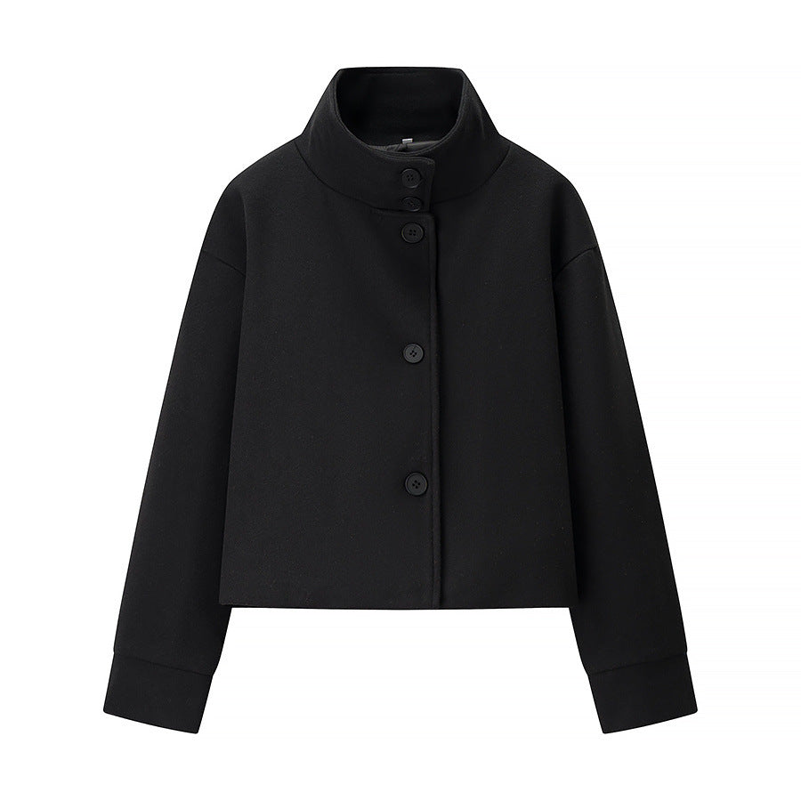 Damen nan cropped Wollmix-Jacke mit hohem Stehkragen, kastiger Passform und verdeckter Knopfleiste Echo Archiv
