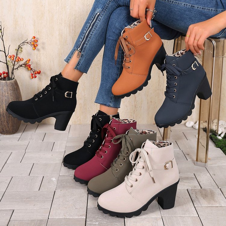 Damen nan knöchelhohe Schnür-Stiefelette mit seitlichem Reißverschluss, dekorativer Gürtelschlaufe, mittelhohem Blockabsatz und profilstarker Laufsohle Echo Archiv