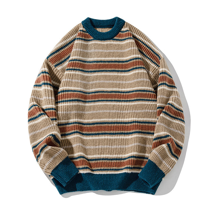 Unisex Grobstrickpullover im Streifenmuster mit Rippenstruktur, Rundhals und Drop-Shoulder Echo Archiv