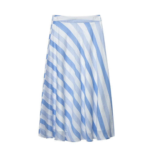 Damen Diagonal gestreifter A-Linien Midirock aus Chiffon mit hohem Bund und seitlichem Reißverschluss Echo Archiv