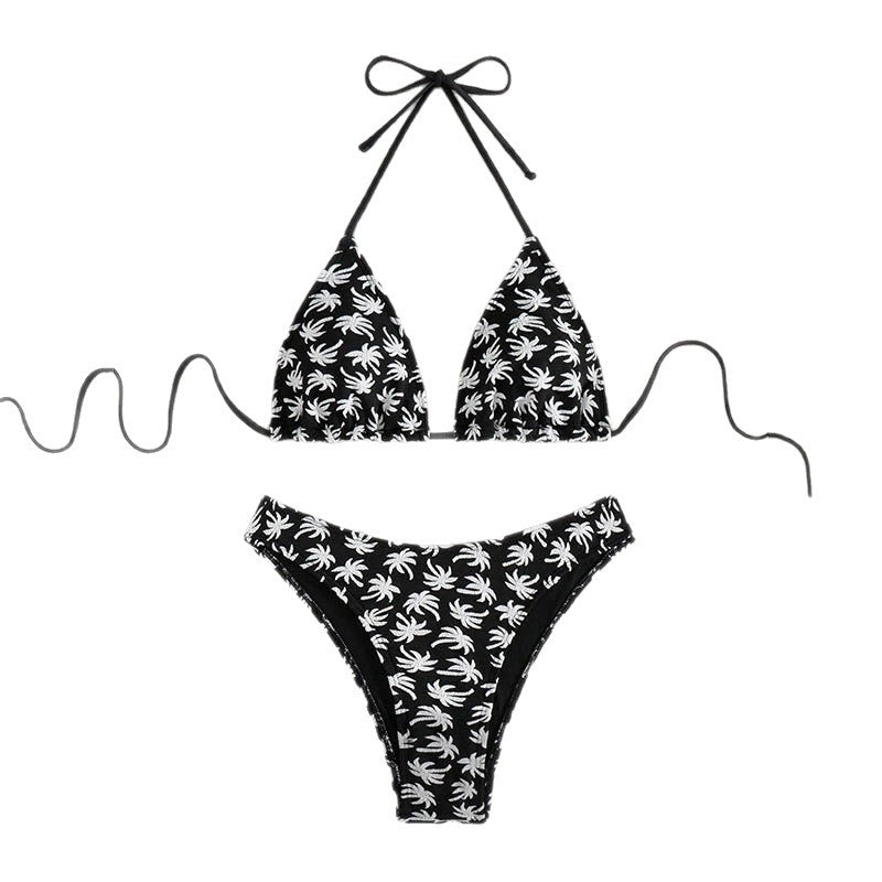 Damen Triangel-Bikini mit fröhlichem Palmenmuster und hohem Beinausschnitt Echo Archiv