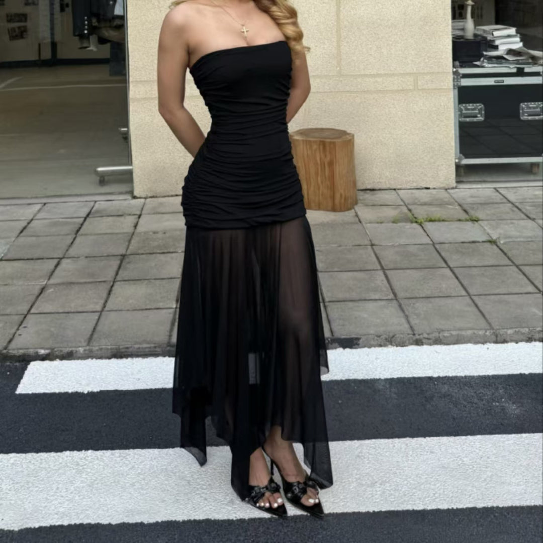 Damen Strapless Maxikleid mit eleganter Raffung und transparentem Rock Echo Archiv