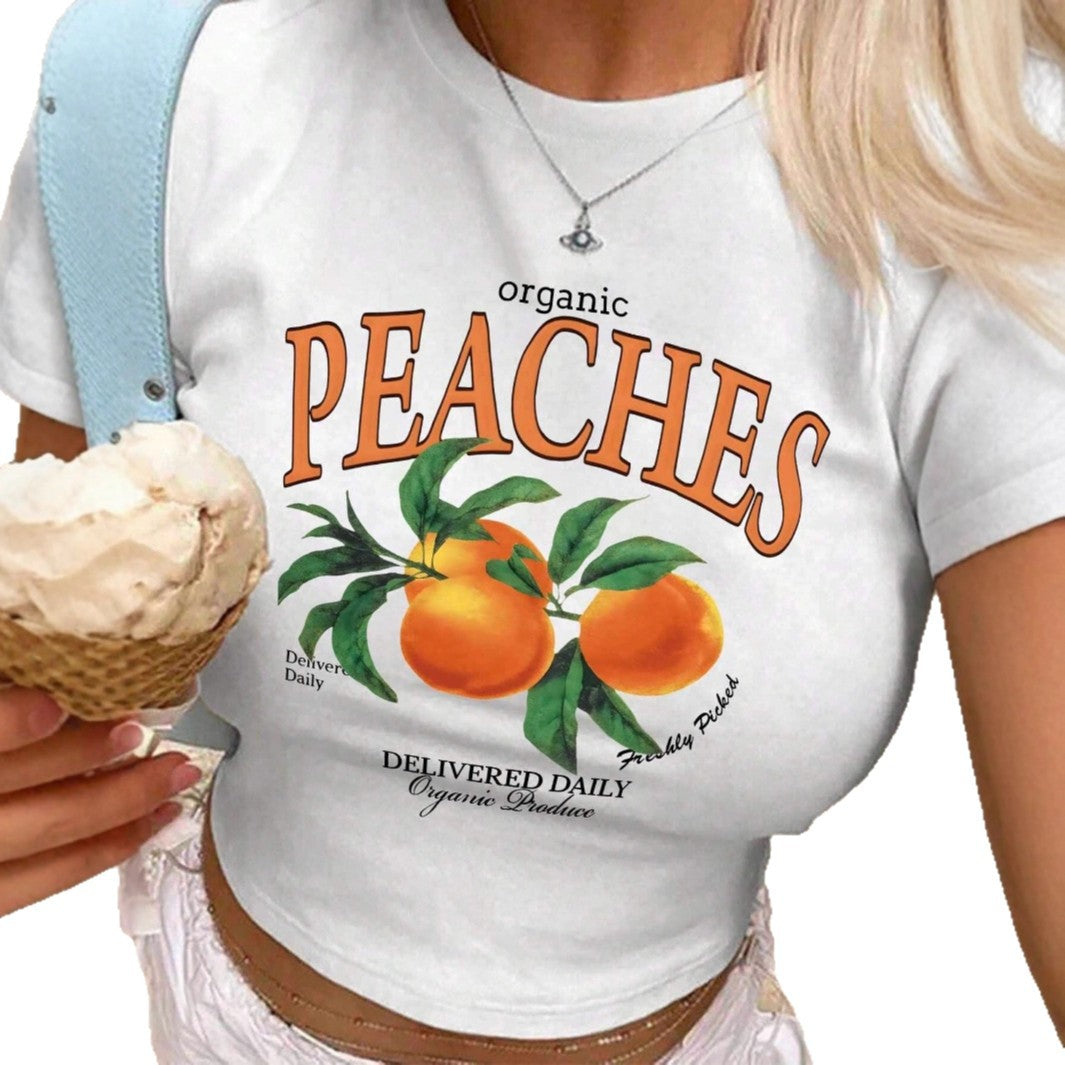 Damen T-Shirt mit frischem Obstmotiv und modernem Schriftzug Echo Archiv