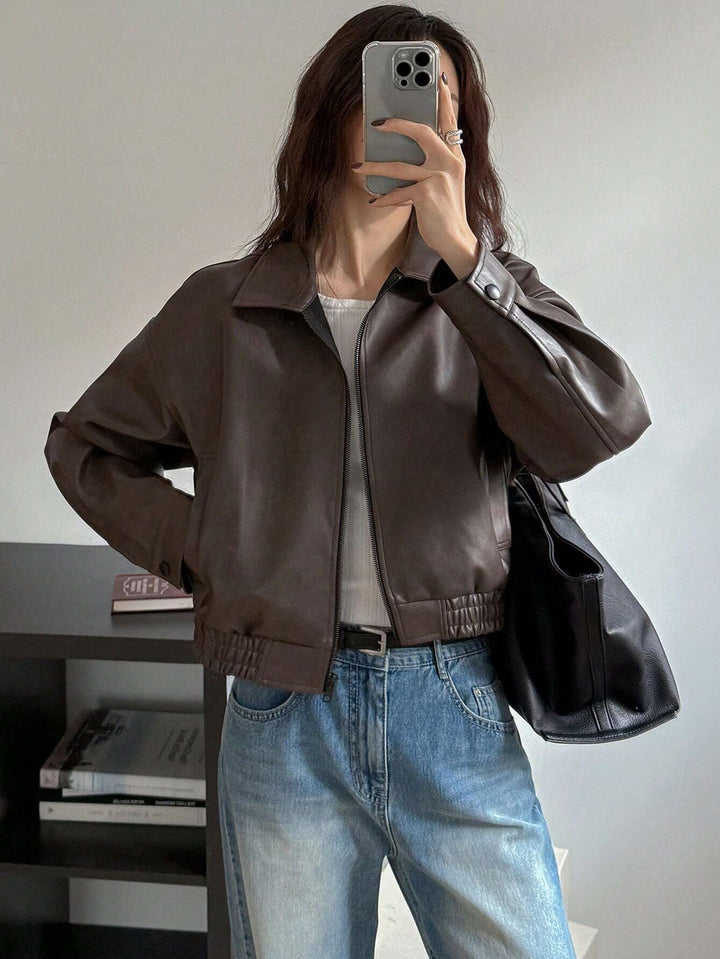 Damen Modische Kunstlederjacke mit lässiger Passform