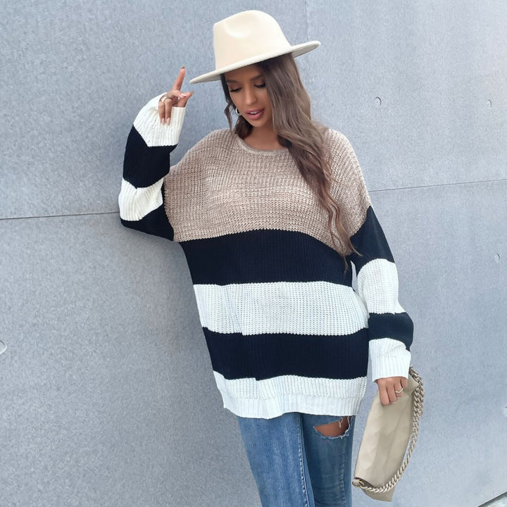 Damen Oversize-Blockstreifen-Pullover aus grobem Strick mit weitem Schnitt Echoarchiv