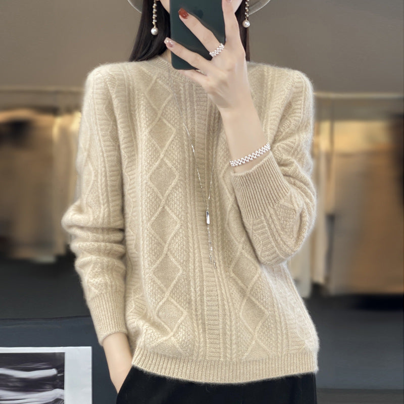 Damen Zopfmuster-Feinstrickpullover mit Ajour-Bahnen und weichem Mohair-Finish Echoarchiv