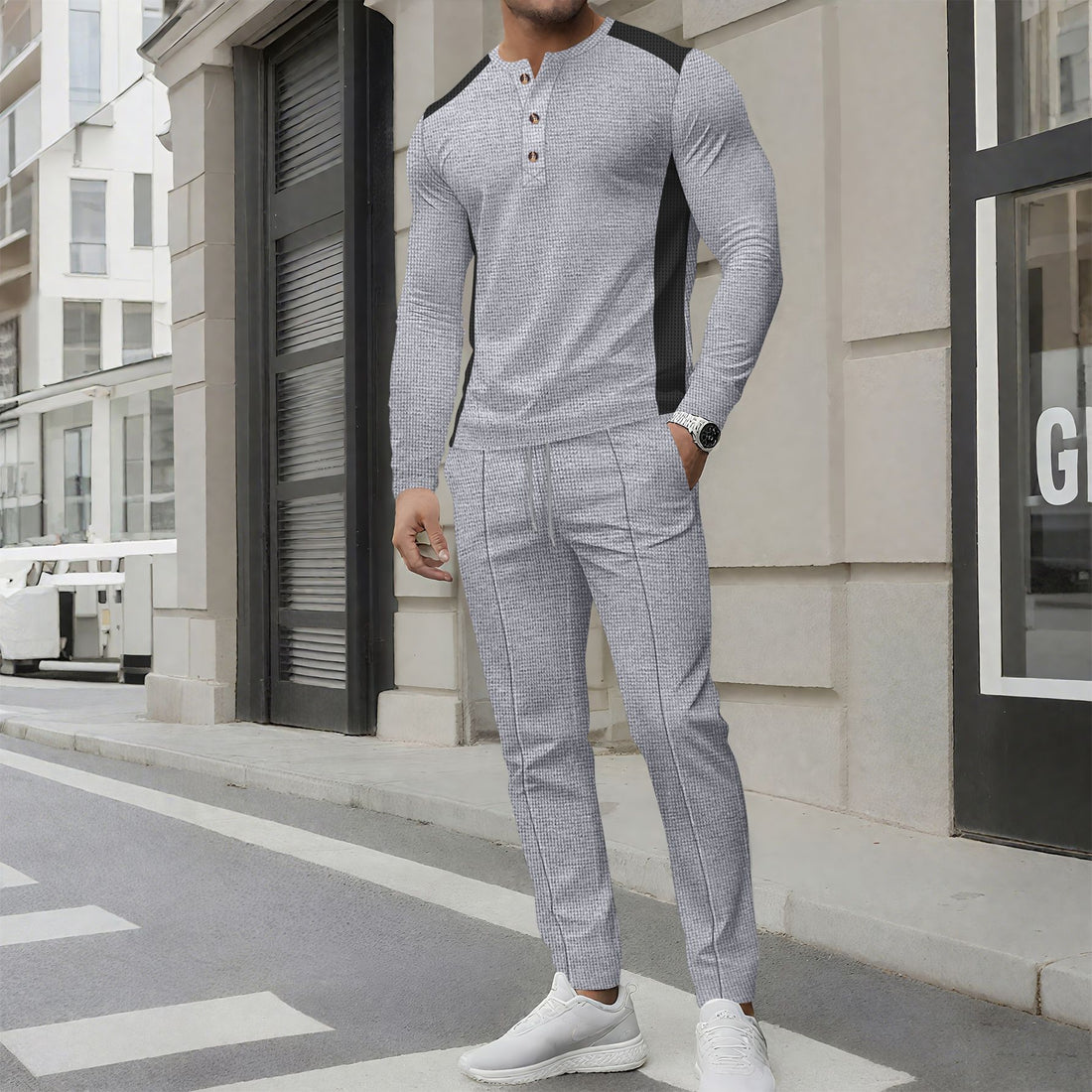 Herren modisches Freizeit-Set mit elegantem Kragen und Knopfdetails – Averon