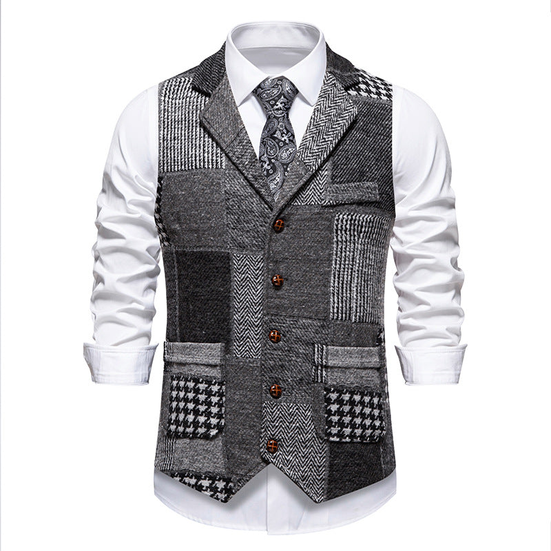 Herren nan Patchwork Weste mit Reverskragen Knopfleiste und aufgesetzten Taschen Echo Archiv
