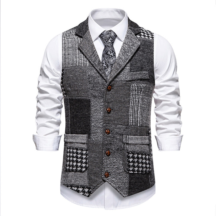 Herren nan Patchwork Weste mit Reverskragen Knopfleiste und aufgesetzten Taschen Echo Archiv