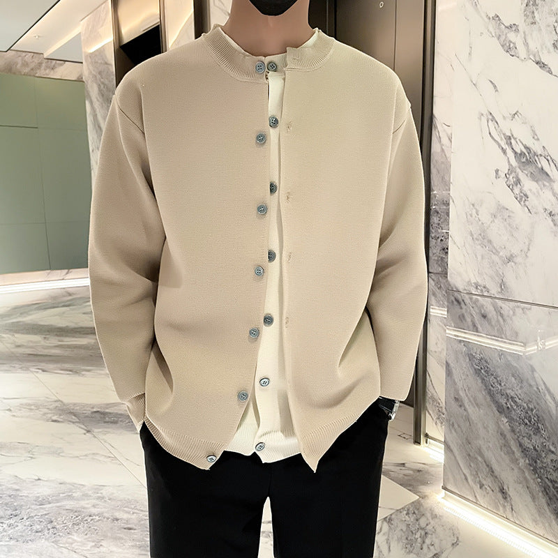 Herren Leichter Feinstrick-Cardigan mit Rundhals, Minimaler Optik und Kontrastknopfleiste Echoarchiv