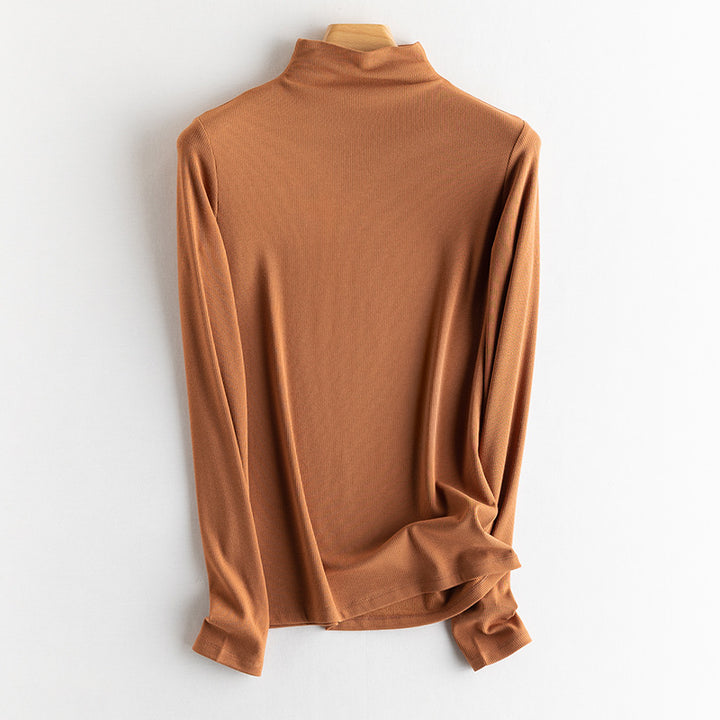 Damen Feines Ripp-Langarmshirt mit Rollkragen und Volantkanten Echo Archiv