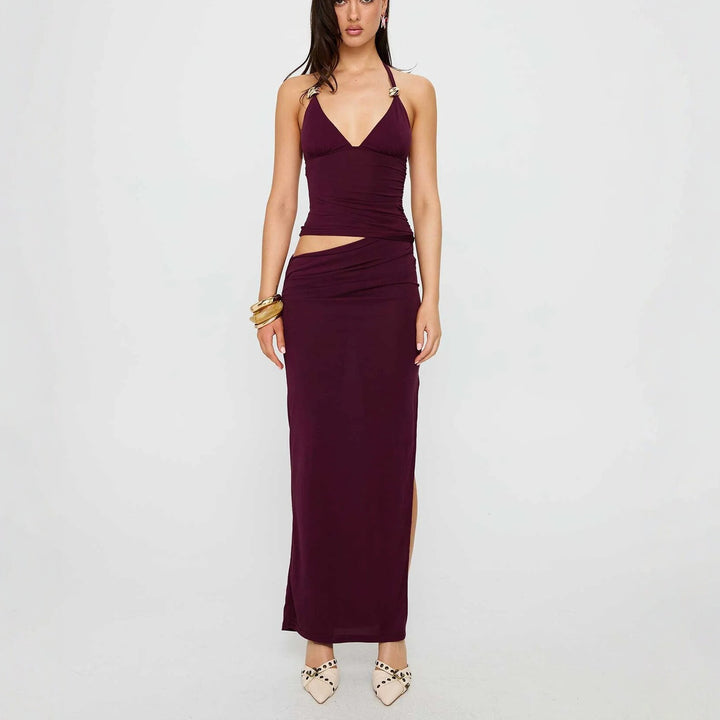 Damen Elegantes Maxikleid mit raffinierten Drapierungen und schickem V-Ausschnitt Echo Archiv